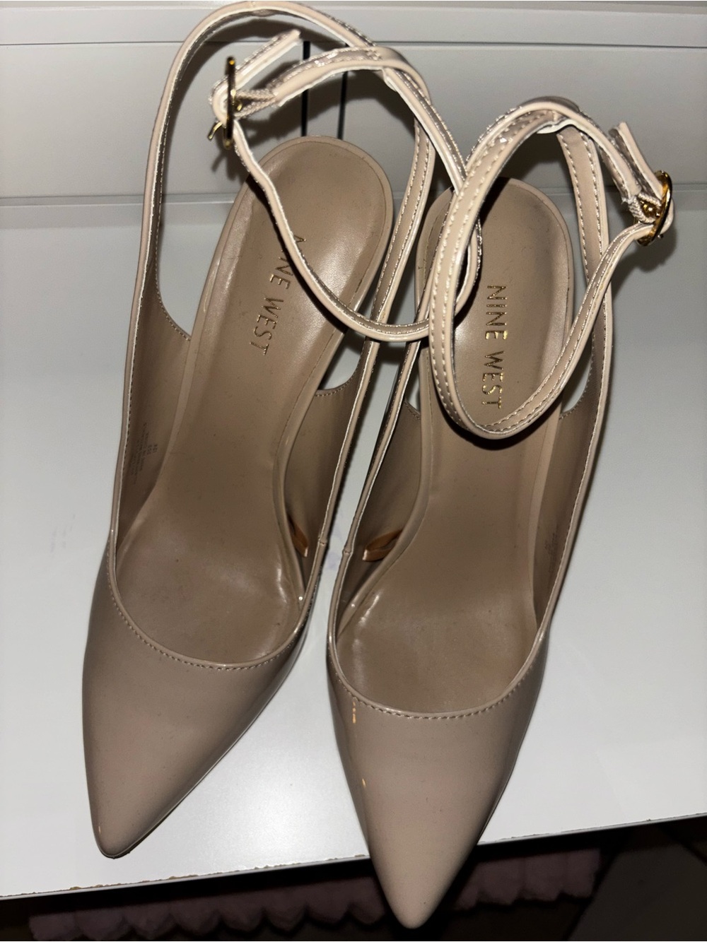 Nine West Beige Pointed-Toe Slingback Heels
